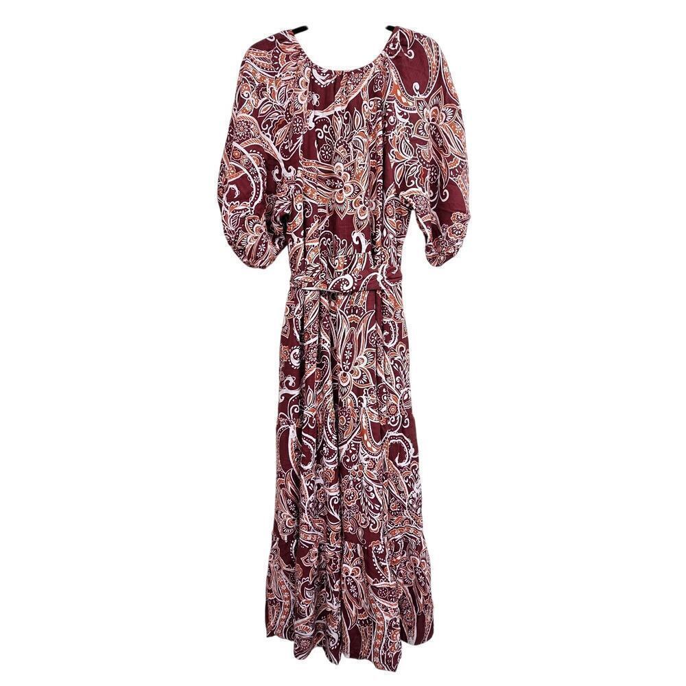 NWT Women's Plus Size 18 Paisley Charm Maxi Dress Marsala Red Puff Sleeve Boho - Picture 3 of 13